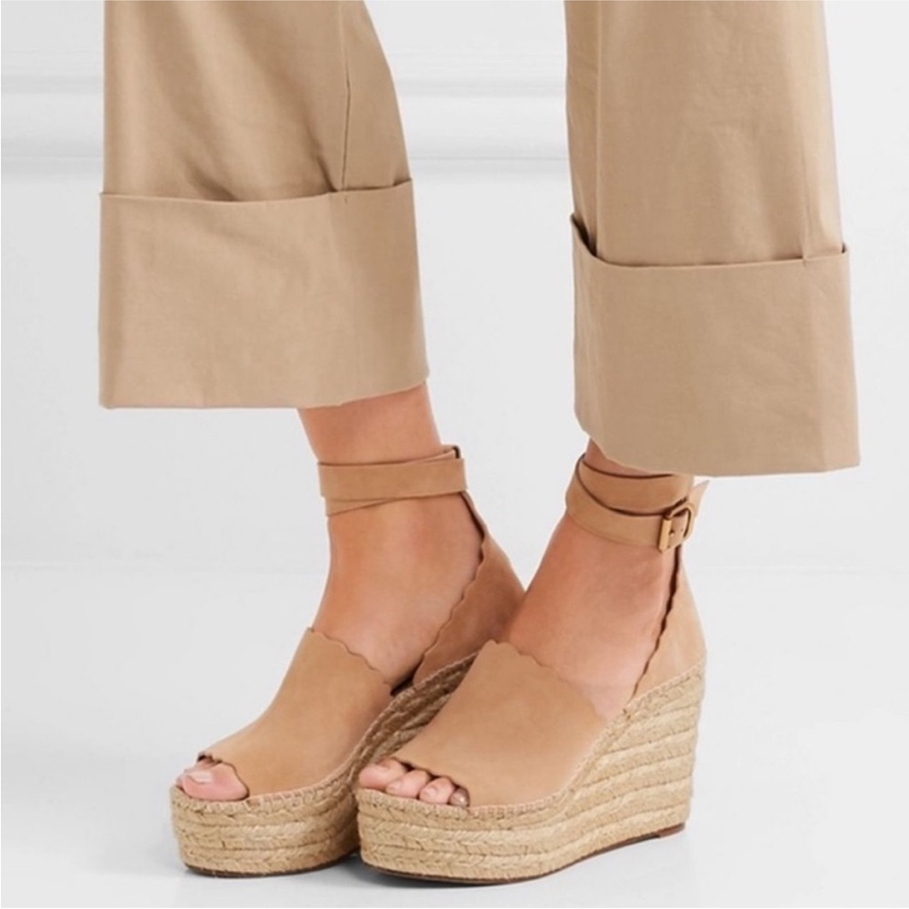 Chloe Lauren Tan Suede Espadrille Wedge Shoes | 38 (8)